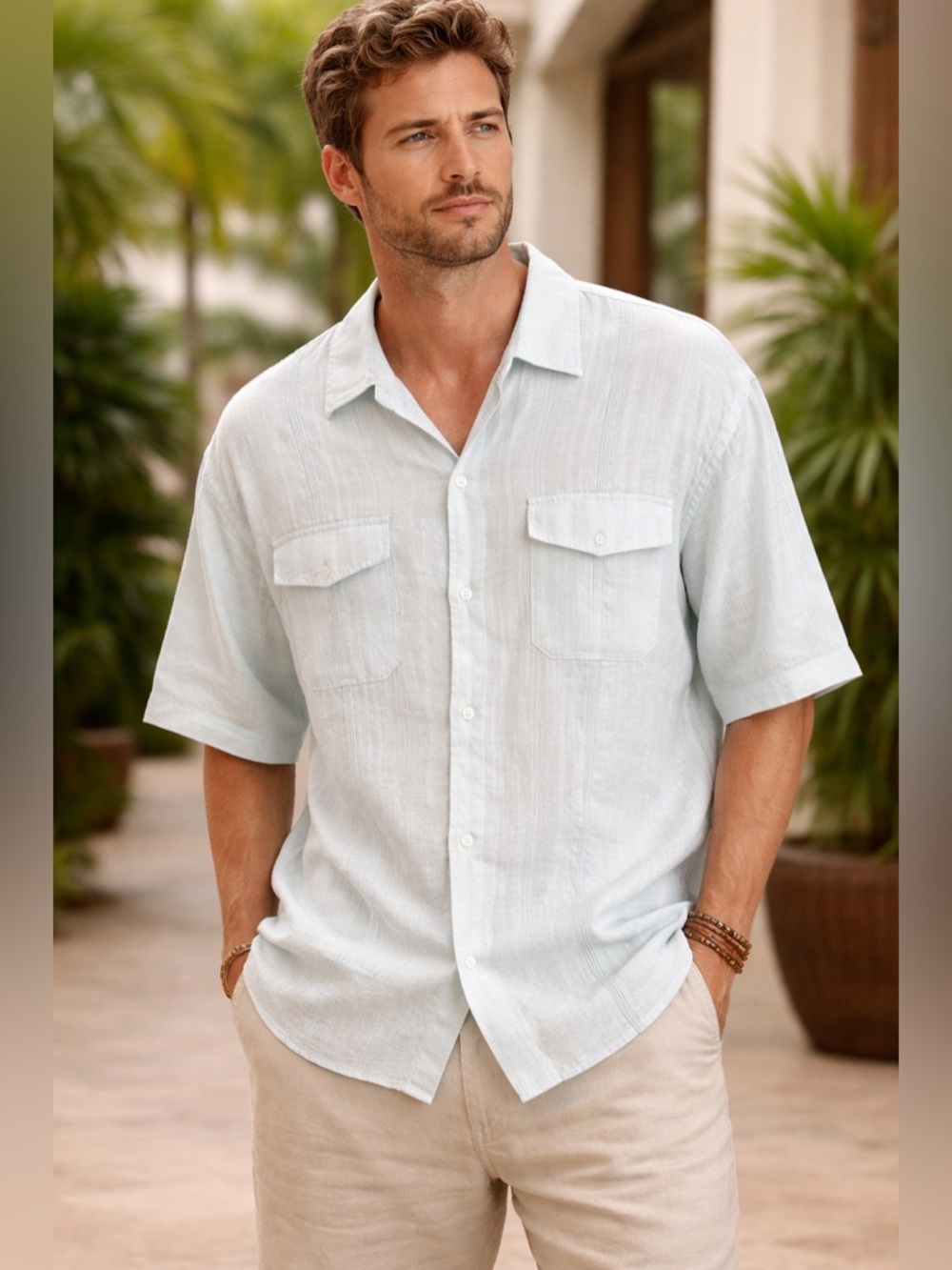 Tommy Bahama EUC 100% Linen 
Button-Down Shirt - pale blue 
Men's XL oversized